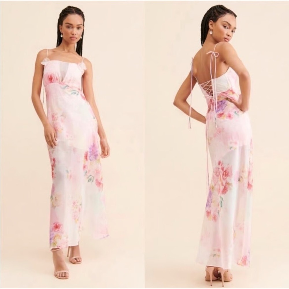 For Love & Lemons Lisa Sheer Floral Maxi Dress Cottagecore Fairycore Romantic
